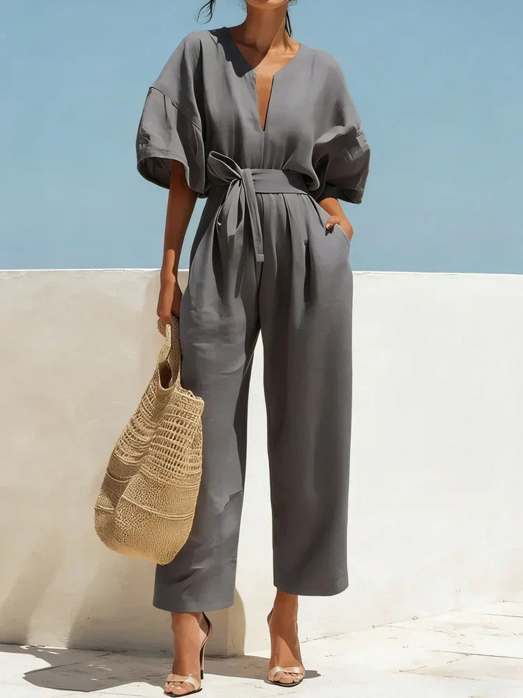 Women's Summer Linen Casual Jumpsuit Outfit for Summer Holidays Parties Brunch and Everyday Wear