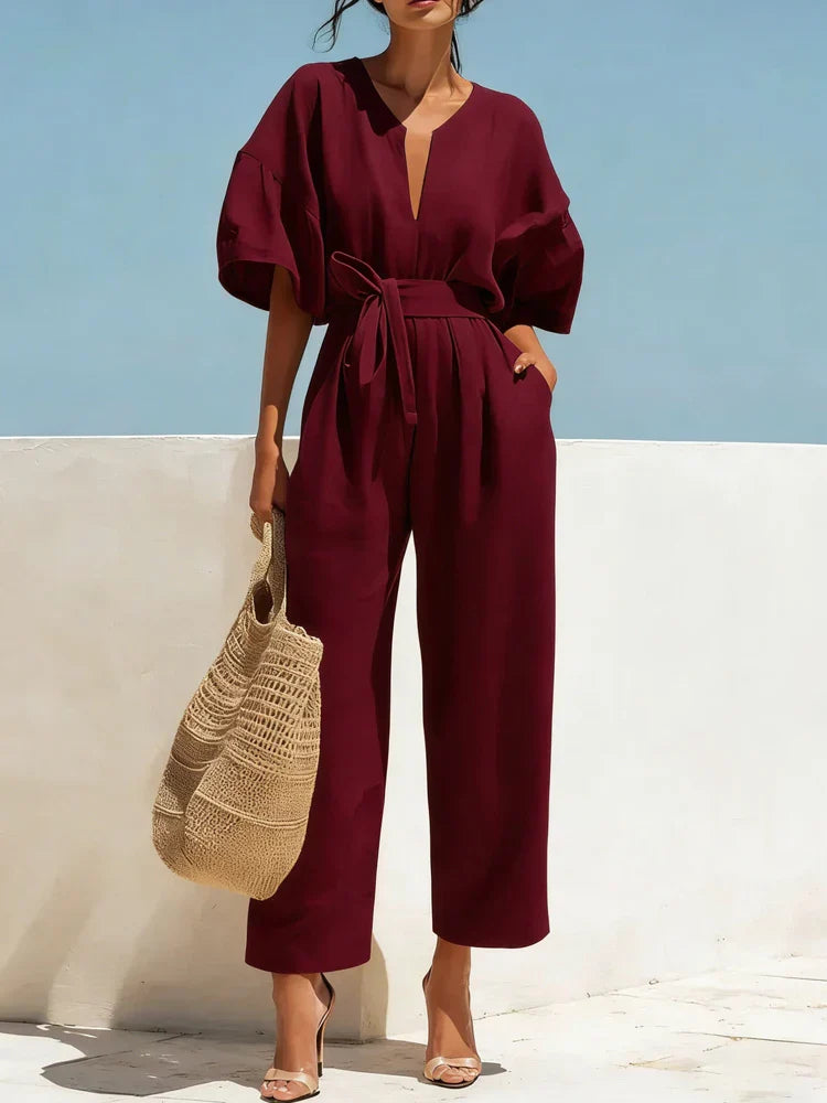 Women's Summer Linen Casual Jumpsuit Outfit for Summer Holidays Parties Brunch and Everyday Wear