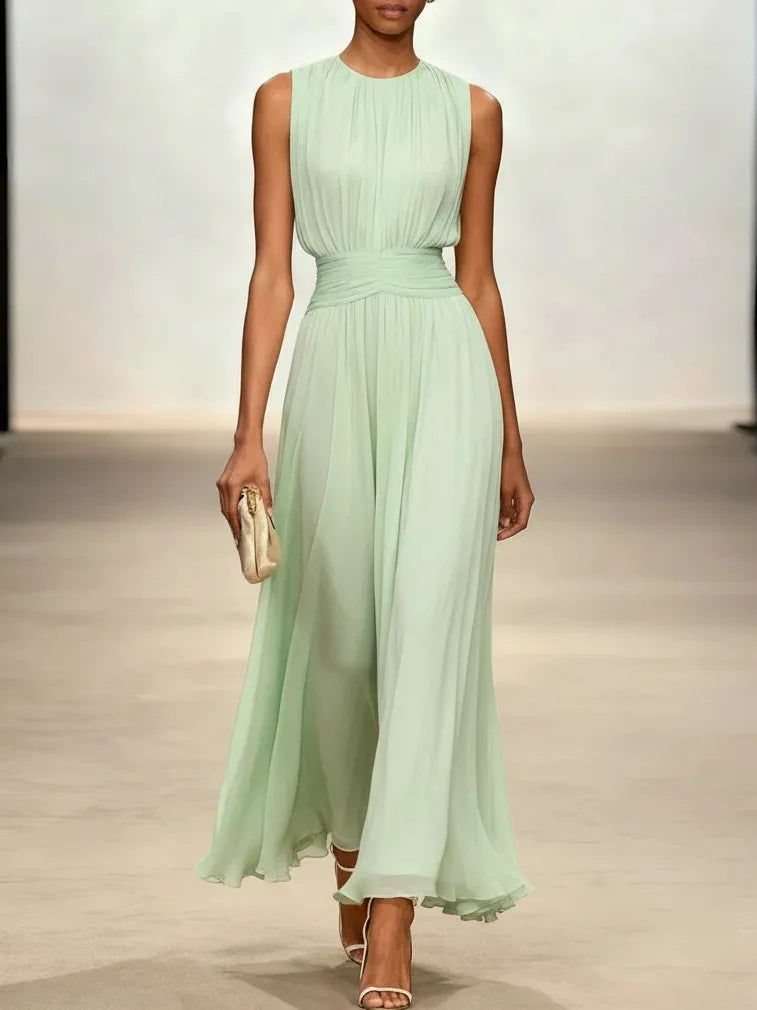 Women's Sleeveless Maxi Flowing Dress Outfit for Summer Holidays Weddings Parties and Everyday Wear