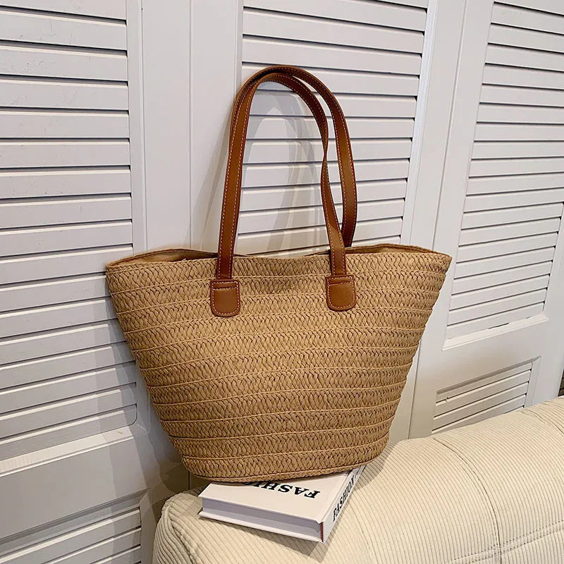 Women's Straw Woven Shoulder Bag Purse for Work Travel Holidays Shopping Commutes and Everyday Use