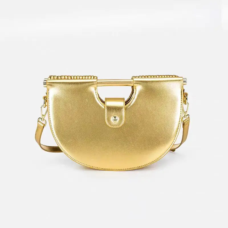 Women's Metallic Woven Crescent Shoulder Bag Purse for Work Travel Holidays Shopping Commutes and Everyday Use