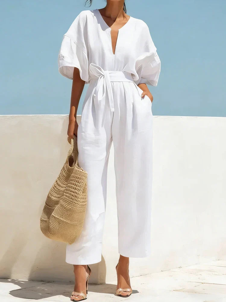 Women's Summer Linen Casual Jumpsuit Outfit for Summer Holidays Parties Brunch and Everyday Wear