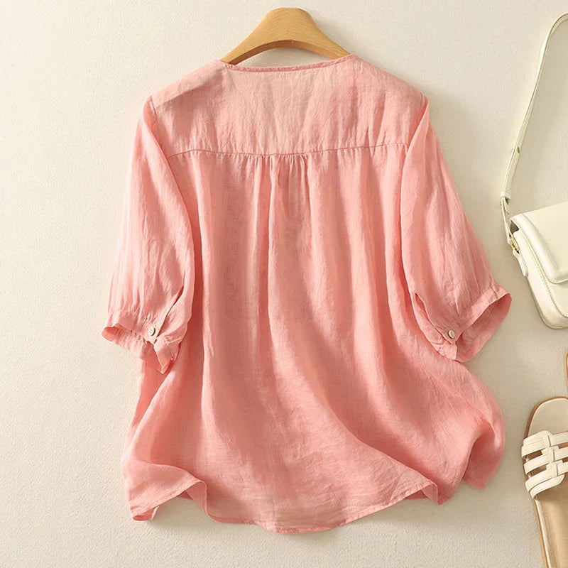 Women's V-Neck Embroidered Blouse Outfit for Work Brunch Casual Days and Everyday Wear