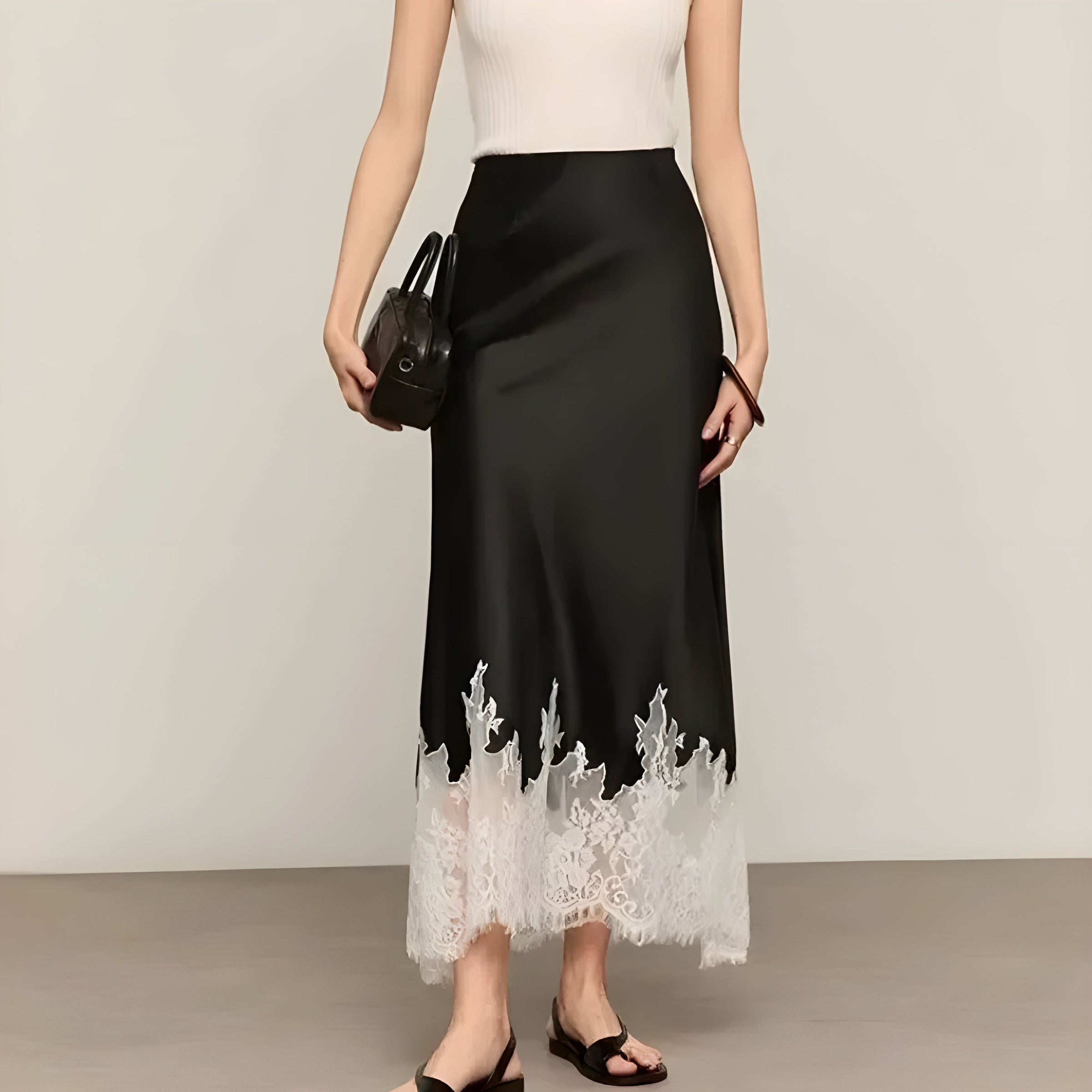 Women's Satin Flowing Skirt Outfit for Work Brunch Parties Holidays and Everyday Wear