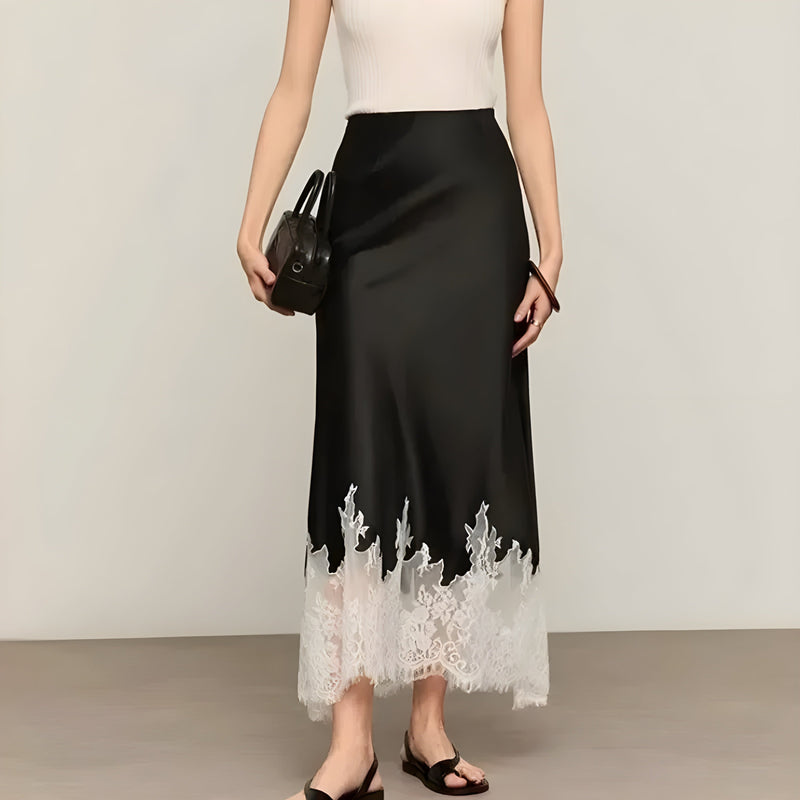 Women's Satin Flowing Skirt Outfit for Work Brunch Parties Holidays and Everyday Wear