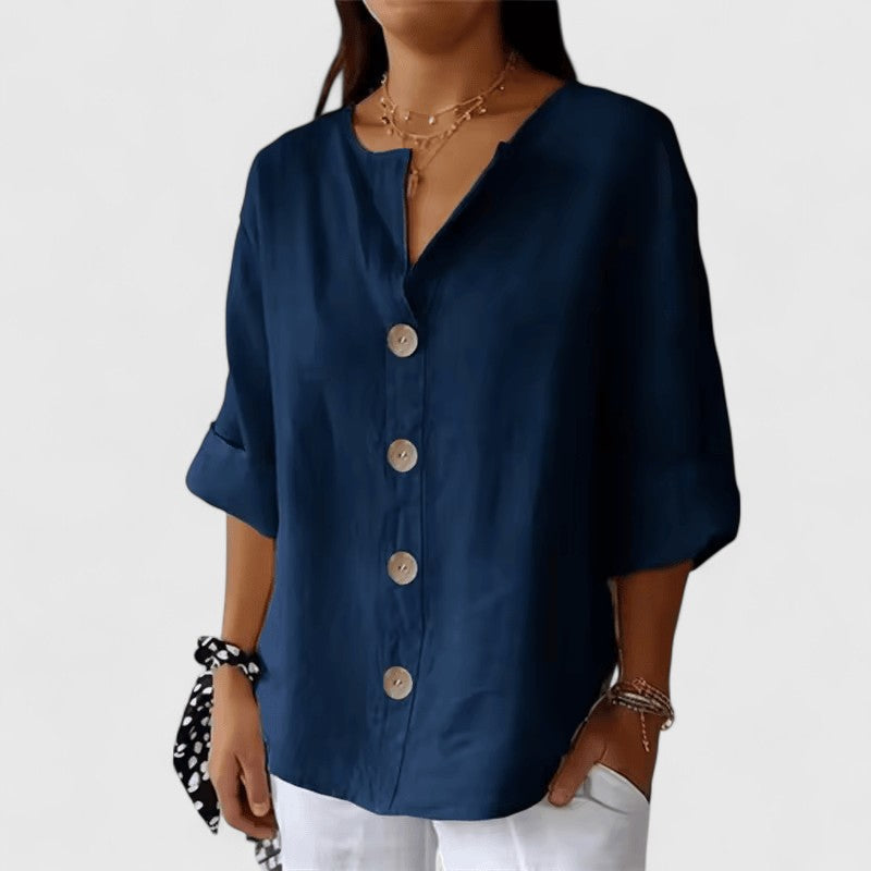 Women's Button-Down Blouse Roll-Tab Sleeve Casual Everyday Versatile