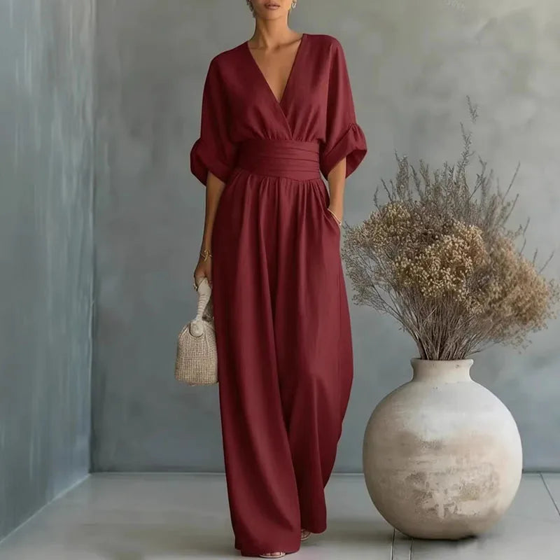Women's V Neck Summer Jumpsuit Outfit for Summer Holidays Parties Brunch and Everyday Wear