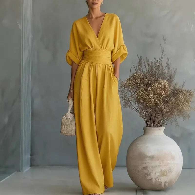 Women's V Neck Summer Jumpsuit Outfit for Summer Holidays Parties Brunch and Everyday Wear