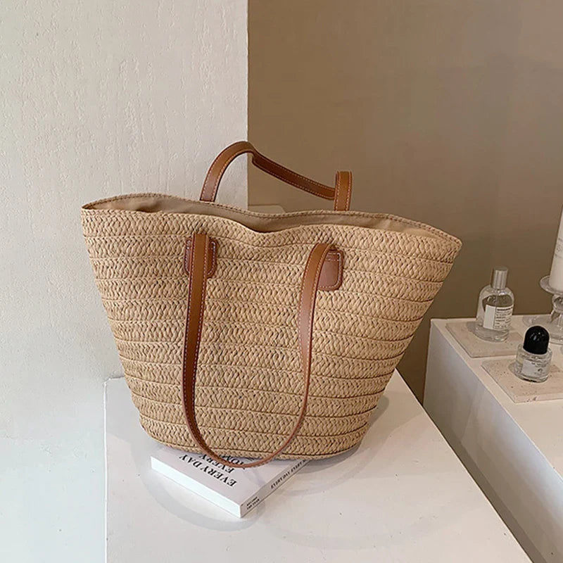 Women's Straw Woven Shoulder Bag Purse for Work Travel Holidays Shopping Commutes and Everyday Use