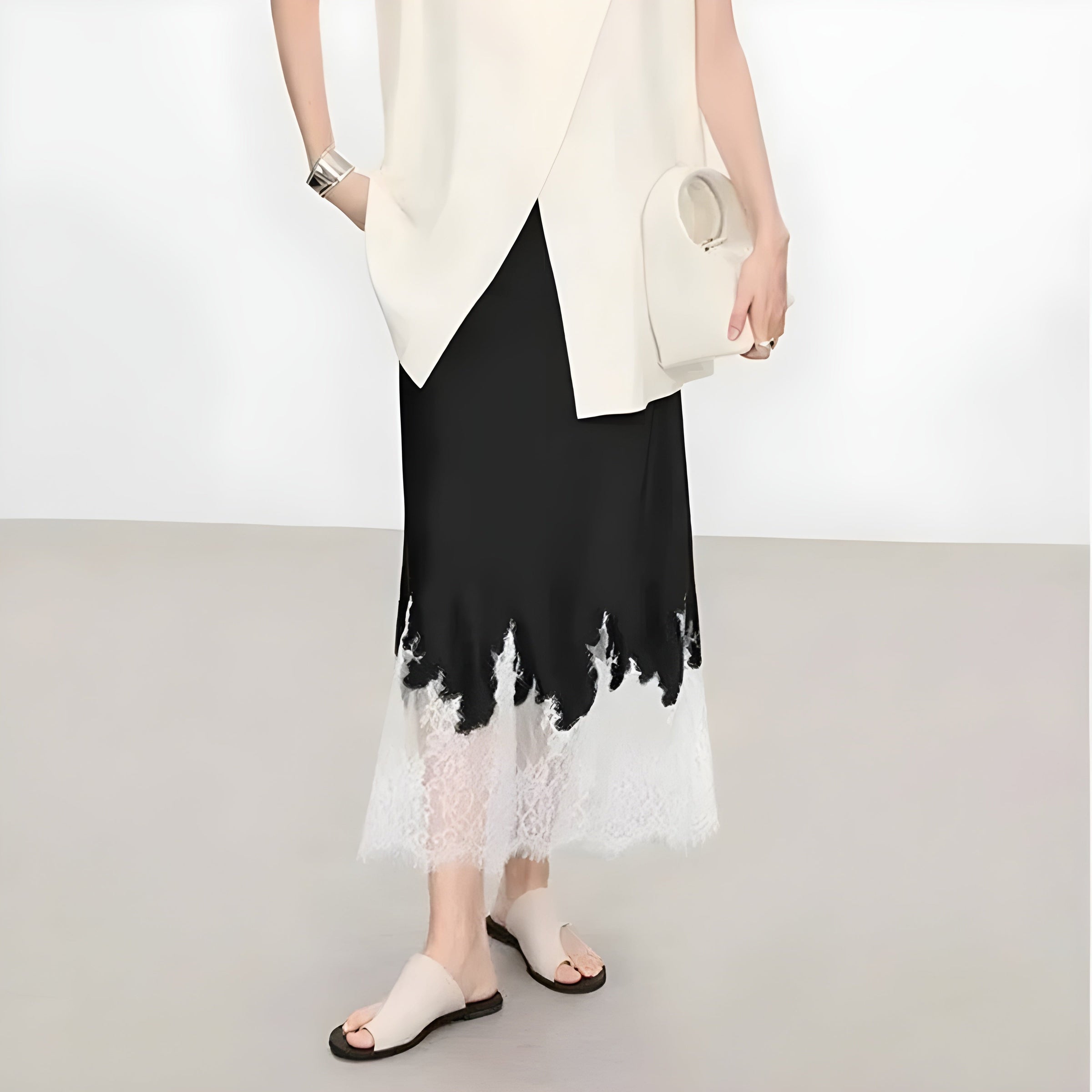 Women's Satin Flowing Skirt Outfit for Work Brunch Parties Holidays and Everyday Wear