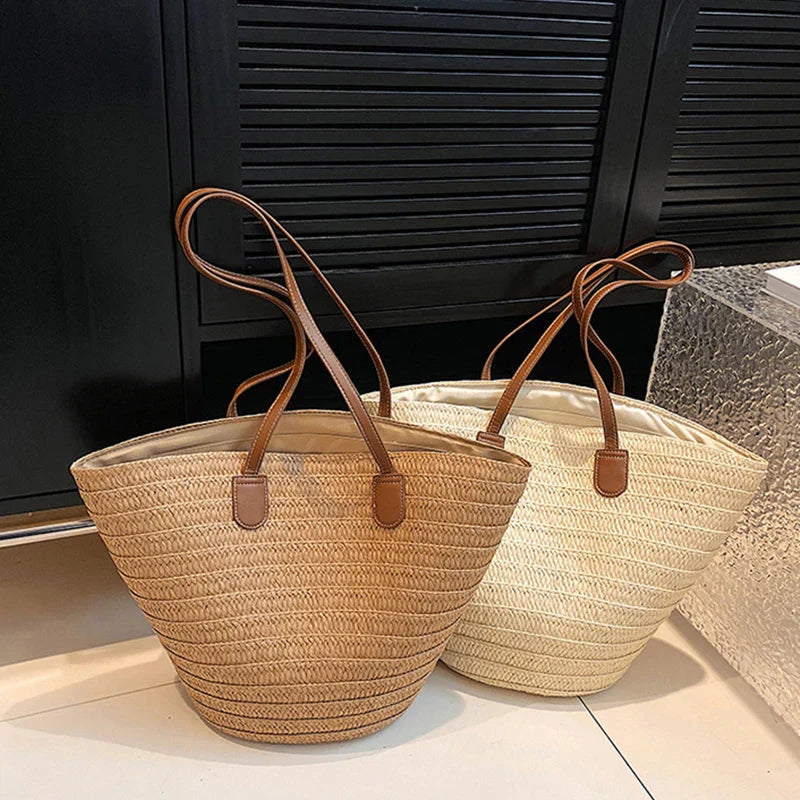 Women's Straw Woven Shoulder Bag Purse for Work Travel Holidays Shopping Commutes and Everyday Use