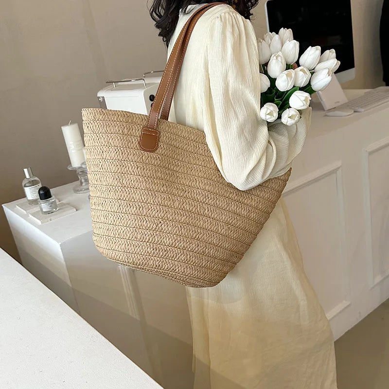 Women's Straw Woven Shoulder Bag Purse for Work Travel Holidays Shopping Commutes and Everyday Use