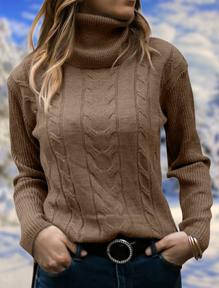 Women's Chic Cable Knit Turtleneck Sweater Long Sleeve Cozy Everyday Wear