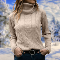 Women's Chic Cable Knit Turtleneck Sweater Long Sleeve Cozy Everyday Wear