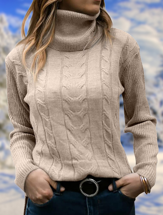 Women's Chic Cable Knit Turtleneck Sweater Long Sleeve Cozy Everyday Wear