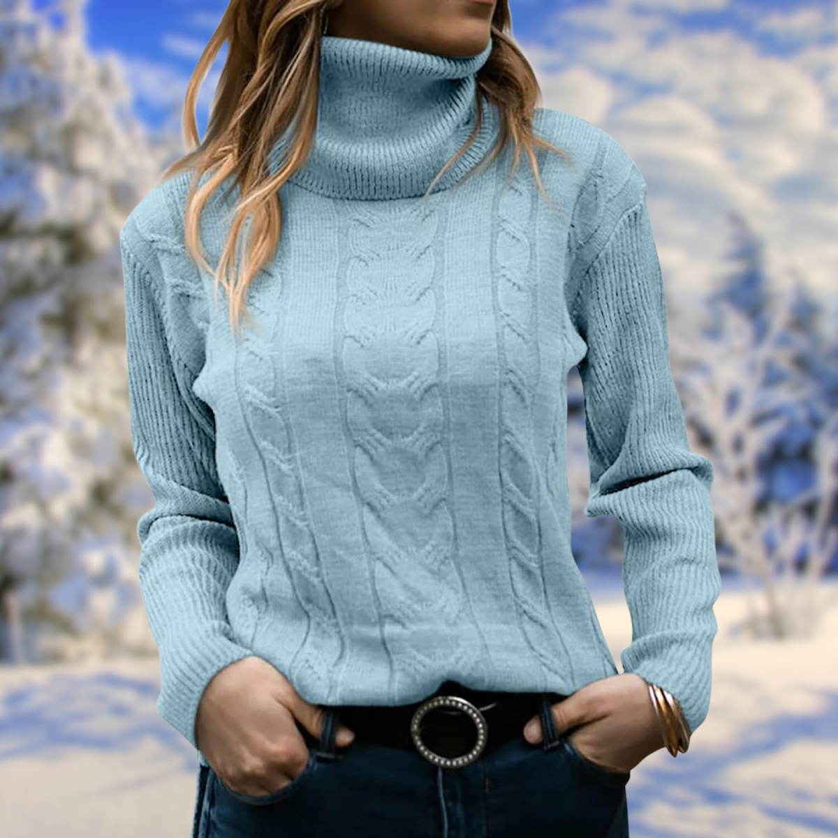 Women's Chic Cable Knit Turtleneck Sweater Long Sleeve Cozy Everyday Wear