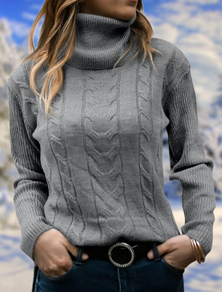 Women's Chic Cable Knit Turtleneck Sweater Long Sleeve Cozy Everyday Wear