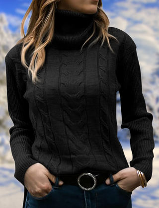 Women's Chic Cable Knit Turtleneck Sweater Long Sleeve Cozy Everyday Wear
