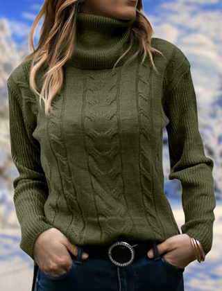 Women's Chic Cable Knit Turtleneck Sweater Long Sleeve Cozy Everyday Wear