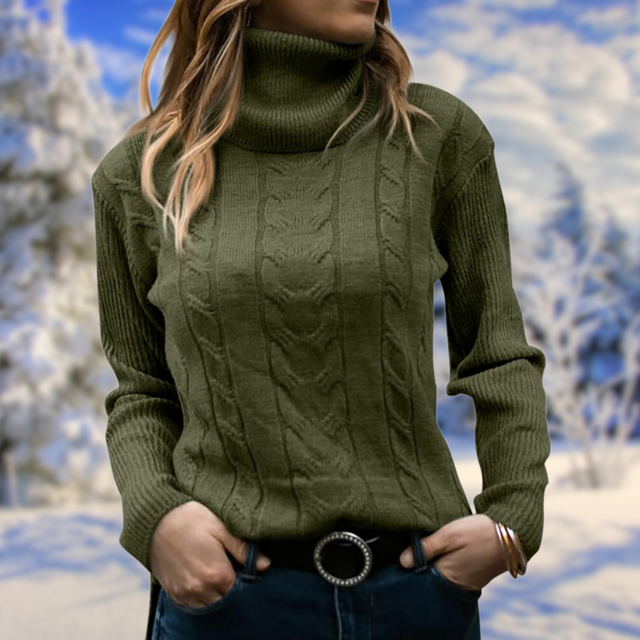 Women's Chic Cable Knit Turtleneck Sweater Long Sleeve Cozy Everyday Wear