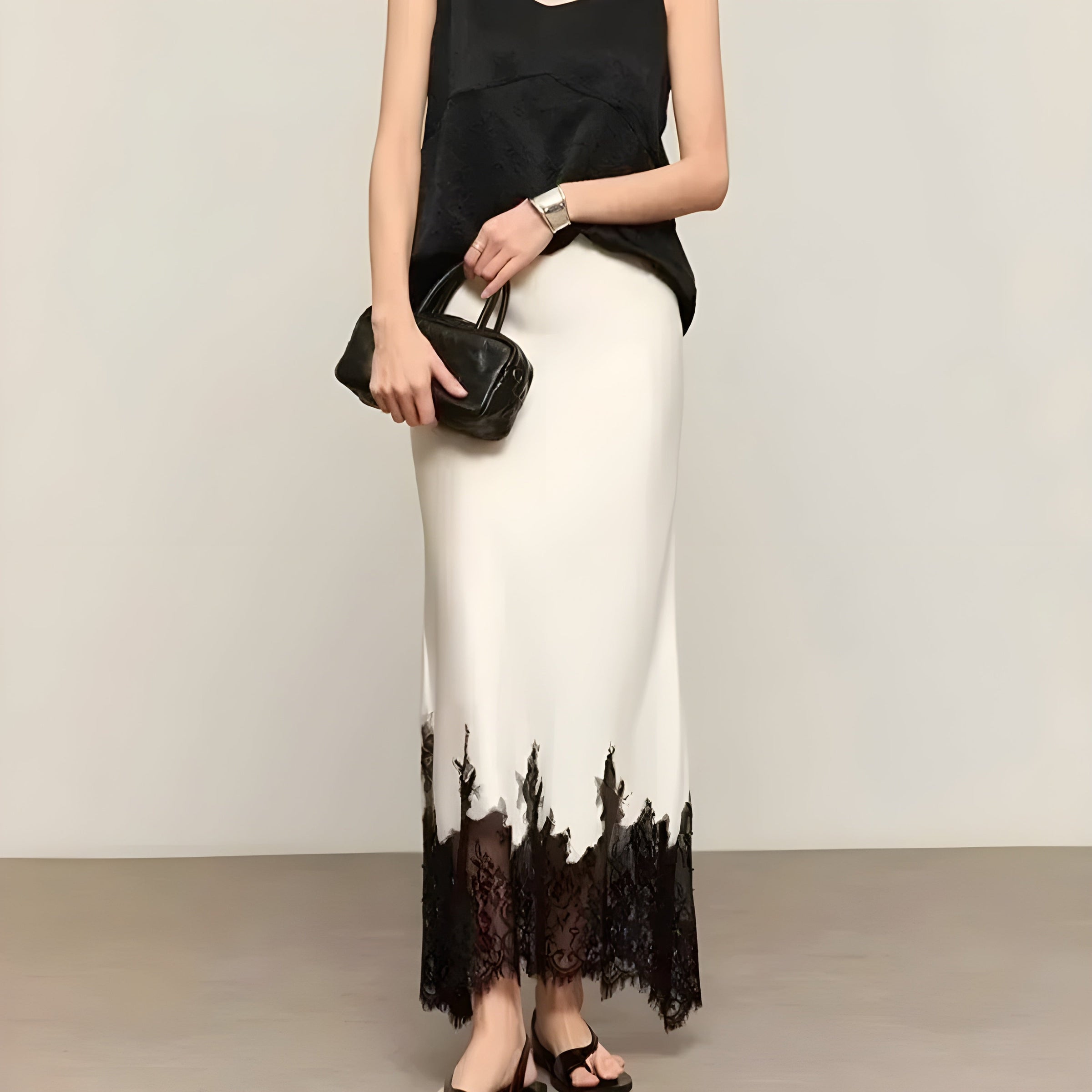 Women's Satin Flowing Skirt Outfit for Work Brunch Parties Holidays and Everyday Wear