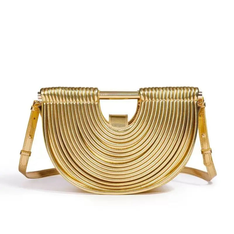 Women's Metallic Woven Crescent Shoulder Bag Purse for Work Travel Holidays Shopping Commutes and Everyday Use