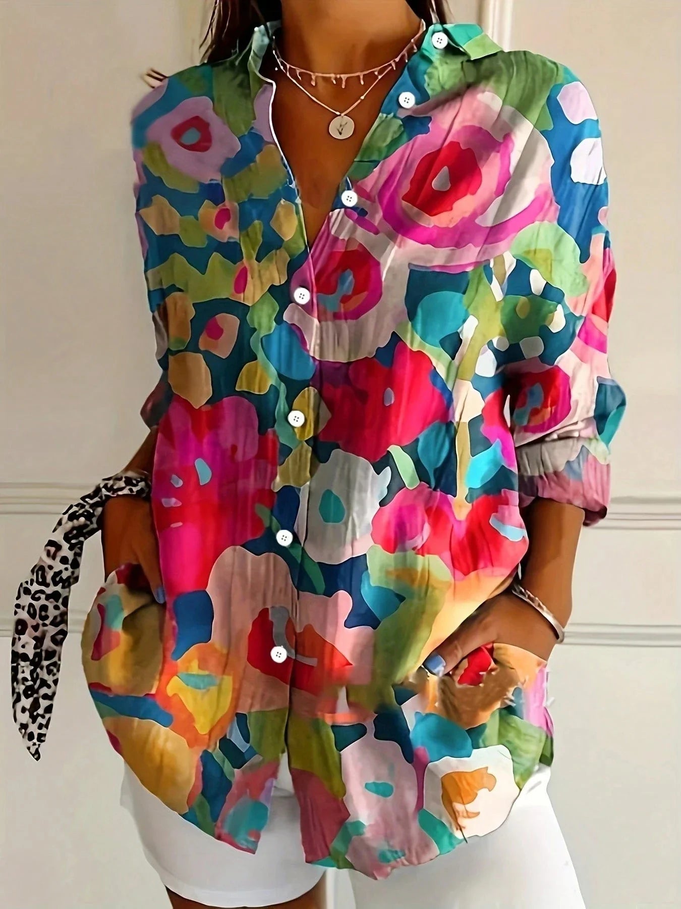 Women's Floral Colors Blouse Outfit for Work Brunch Casual Days and Everyday Wear