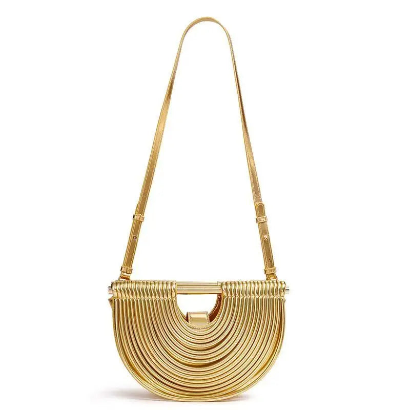 Women's Metallic Woven Crescent Shoulder Bag Purse for Work Travel Holidays Shopping Commutes and Everyday Use