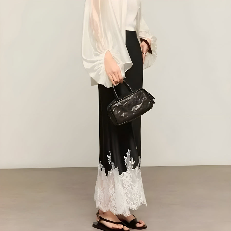 Women's Satin Flowing Skirt Outfit for Work Brunch Parties Holidays and Everyday Wear