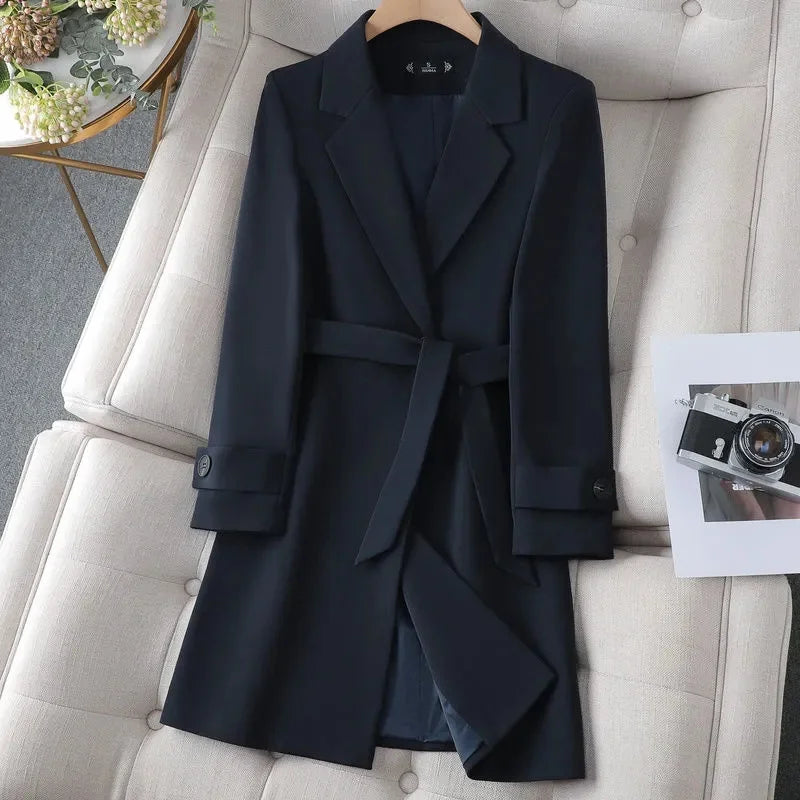 Women's Blazer Coat Tailored Fit Belted Button Cuff Detail Stylish Office