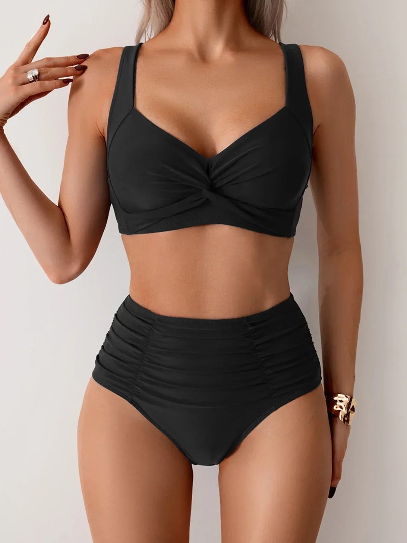 Women's High-Waist Bikini Swimwear Set Swimwear for the Beach Poolside Holidays and Summer Sunbathing