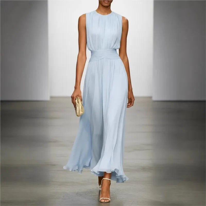 Women's Sleeveless Maxi Flowing Dress Outfit for Summer Holidays Weddings Parties and Everyday Wear
