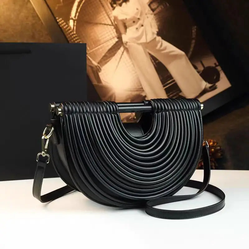 Women's Metallic Woven Crescent Shoulder Bag Purse for Work Travel Holidays Shopping Commutes and Everyday Use