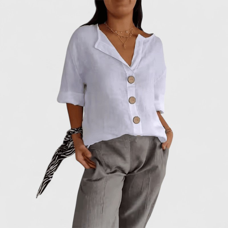 Women's Button-Down Blouse Roll-Tab Sleeve Casual Everyday Versatile