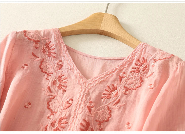 Women's V-Neck Embroidered Blouse Outfit for Work Brunch Casual Days and Everyday Wear