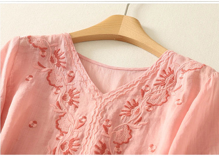 Women’s Elegant V-Neck Blouse | Embroidered