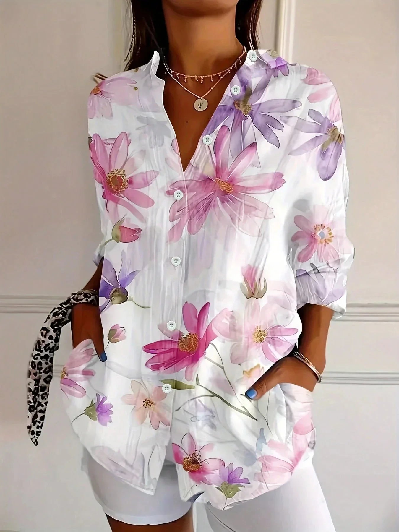Women's Floral Colors Blouse Outfit for Work Brunch Casual Days and Everyday Wear