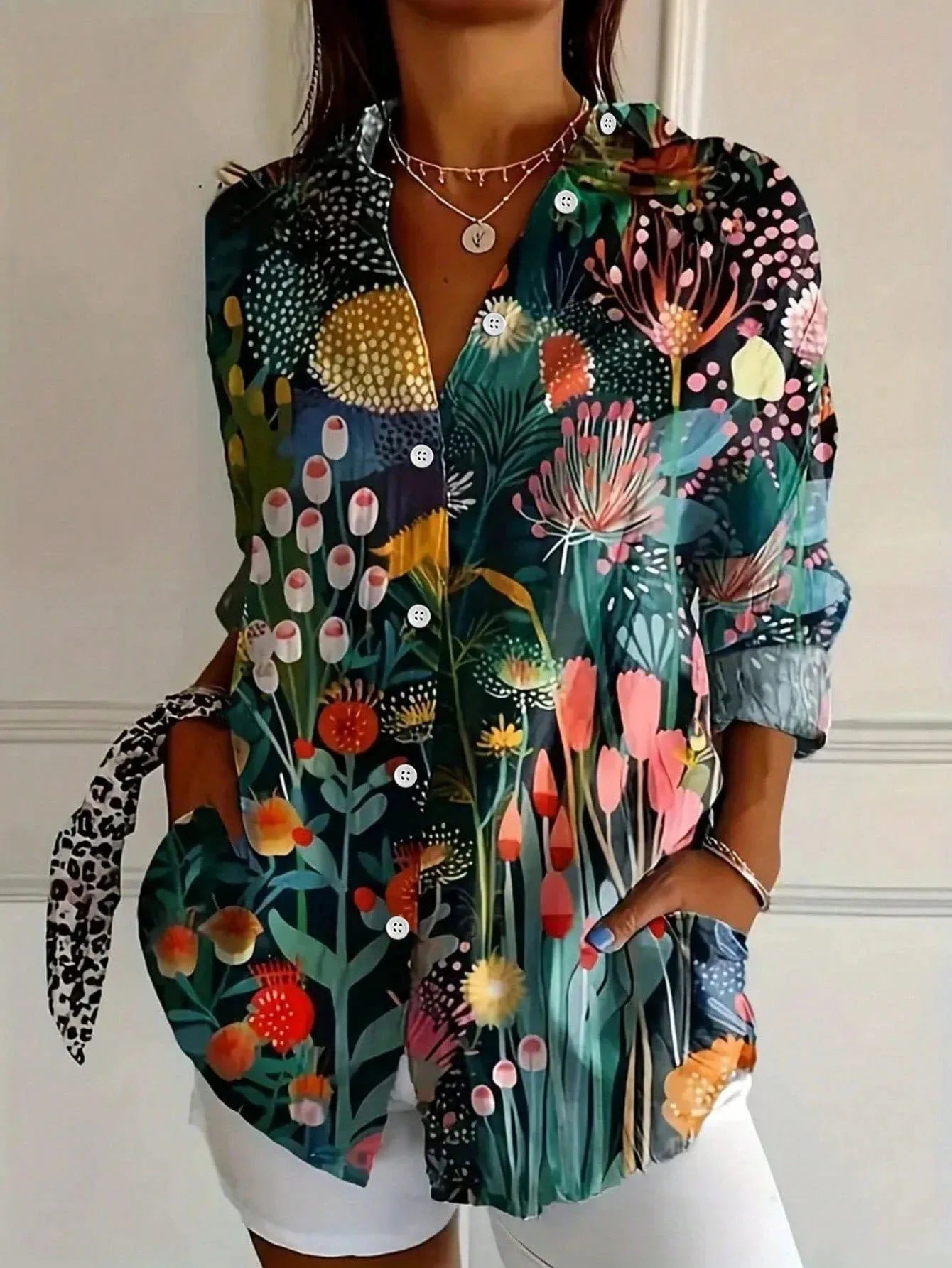 Women's Floral Colors Blouse Outfit for Work Brunch Casual Days and Everyday Wear