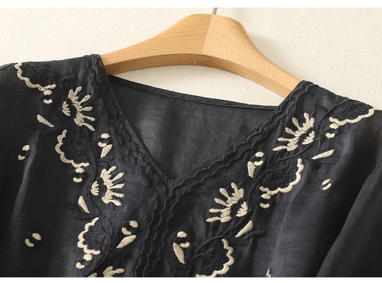 Women's V-Neck Embroidered Blouse Outfit for Work Brunch Casual Days and Everyday Wear