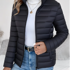 Women's Quilted Jacket Tailored Fit Long Sleeve Zip Closure Stylish Casual