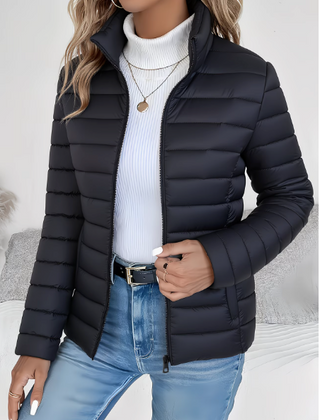 Women's Quilted Jacket Tailored Fit Long Sleeve Zip Closure Stylish Casual