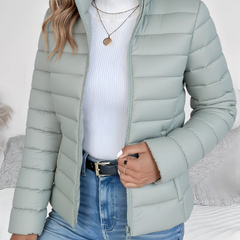 Women's Quilted Jacket Tailored Fit Long Sleeve Zip Closure Stylish Casual