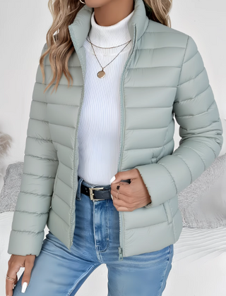 Women's Quilted Jacket Tailored Fit Long Sleeve Zip Closure Stylish Casual