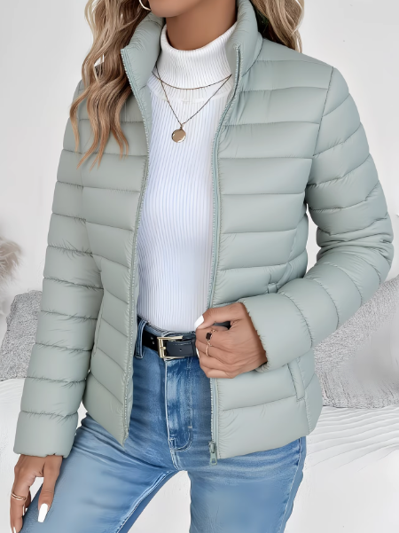 Women's Quilted Jacket Tailored Fit Long Sleeve Zip Closure Stylish Casual