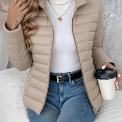 Women's Quilted Jacket Tailored Fit Long Sleeve Zip Closure Stylish Casual