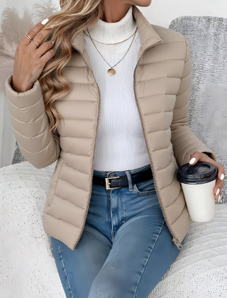 Women's Quilted Jacket Tailored Fit Long Sleeve Zip Closure Stylish Casual