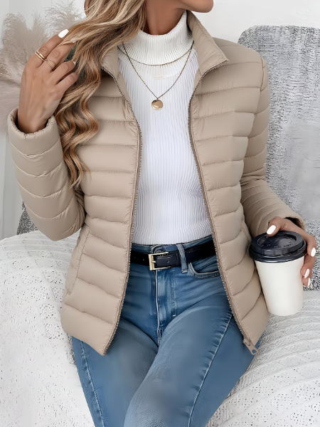 Women's Quilted Jacket Tailored Fit Long Sleeve Zip Closure Stylish Casual
