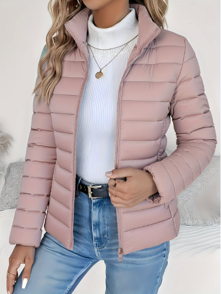 Women's Quilted Jacket Tailored Fit Long Sleeve Zip Closure Stylish Casual