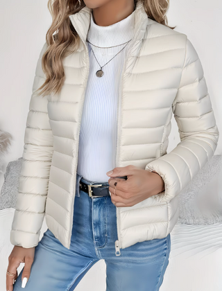 Women's Quilted Jacket Tailored Fit Long Sleeve Zip Closure Stylish Casual
