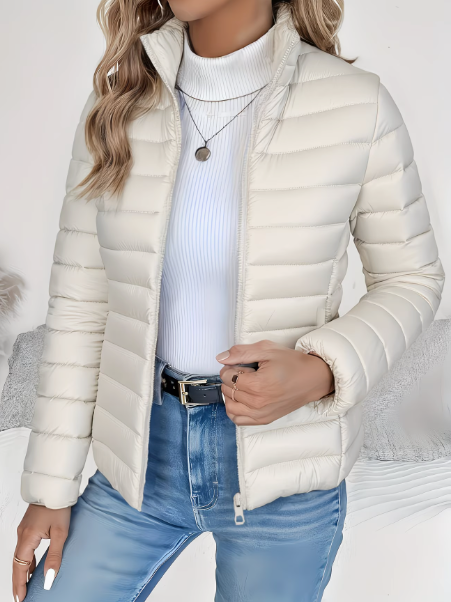 Women's Quilted Jacket Tailored Fit Long Sleeve Zip Closure Stylish Casual